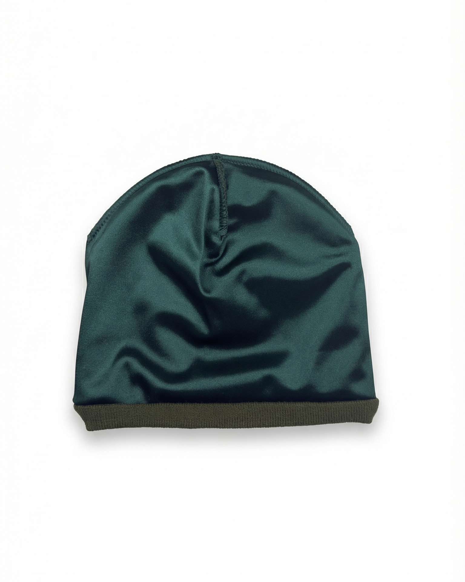 Dark green beanie on a white background