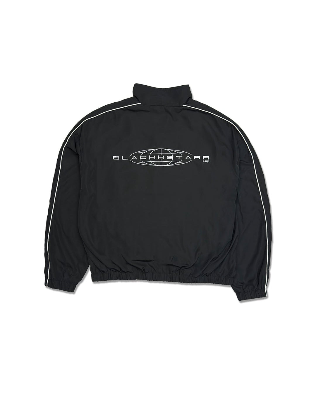 Black jacket with blackkstarr logo on a white background