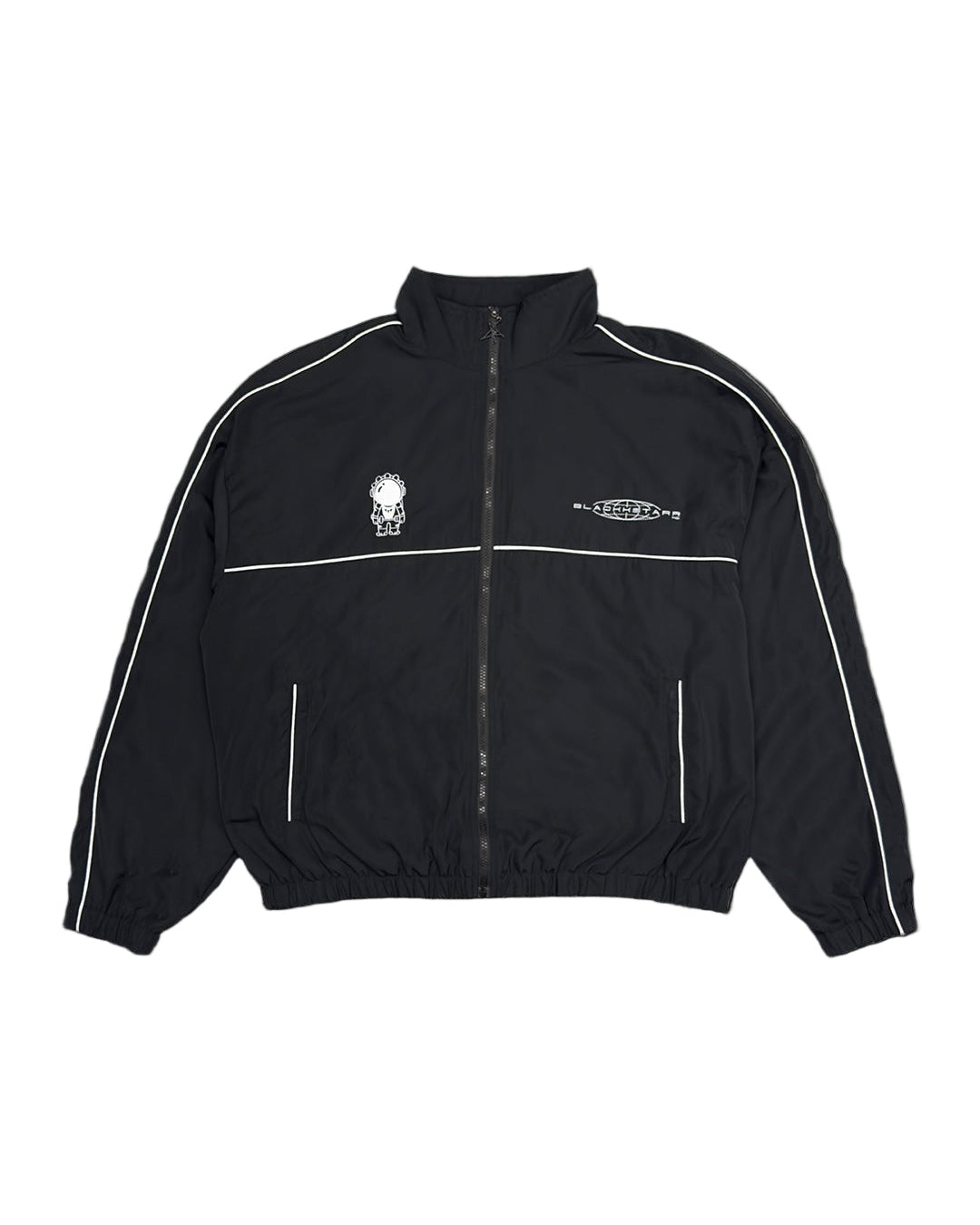 Black jacket with white accents on a black background