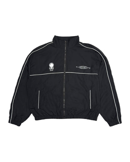 Black jacket with white accents on a black background