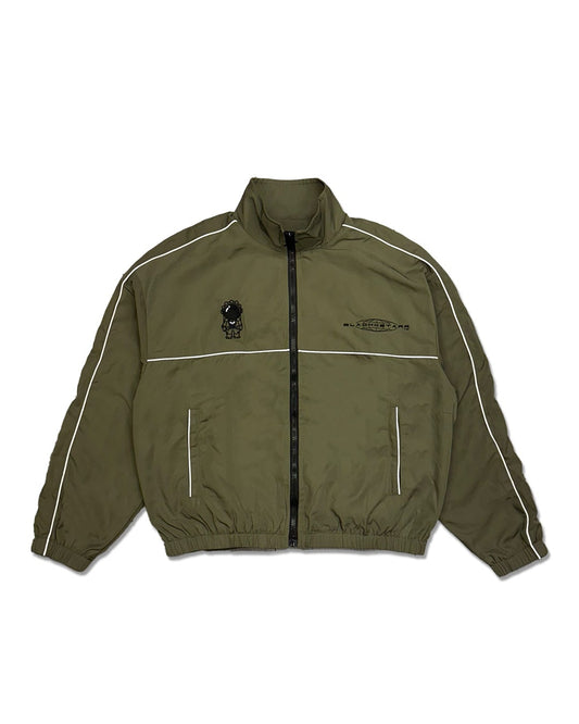 Green jacket with white accents on a white background