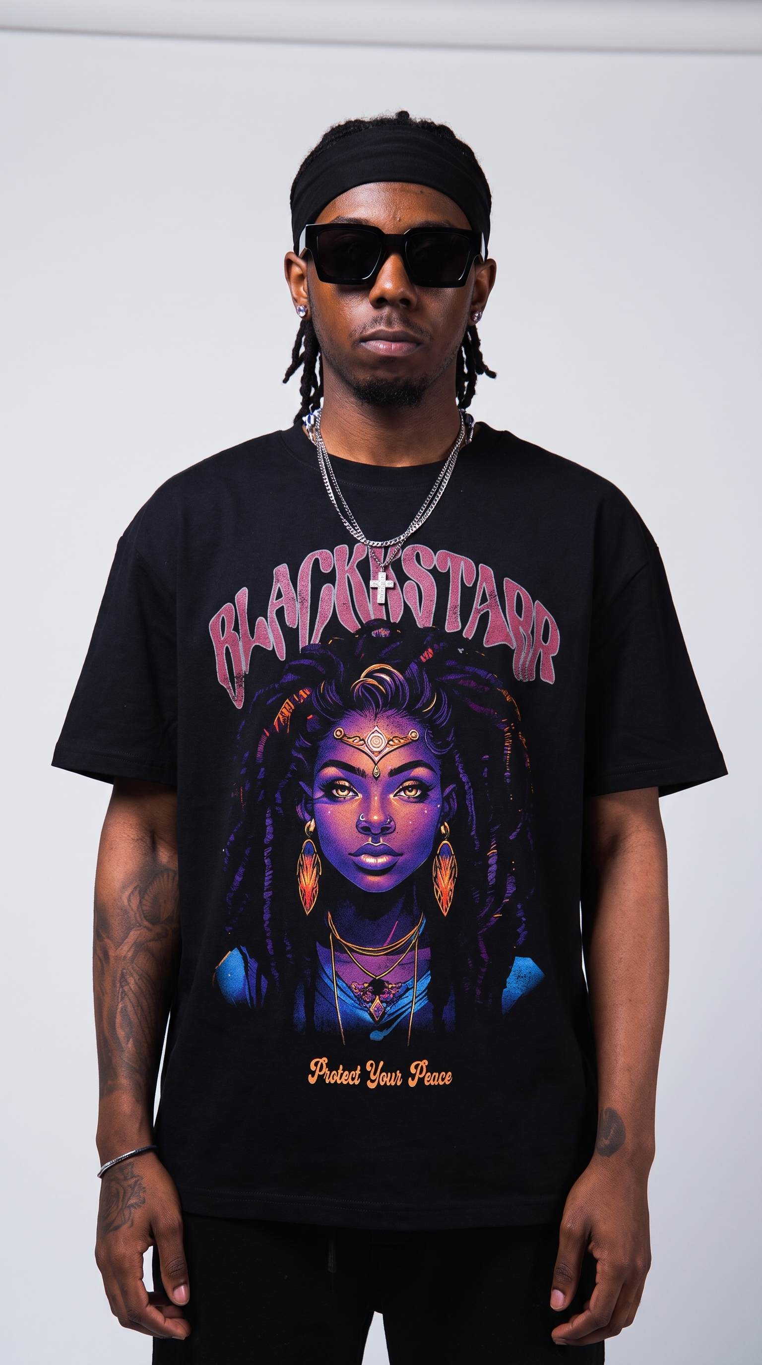 Protect Your Peace tee — front hero, model editorial studio