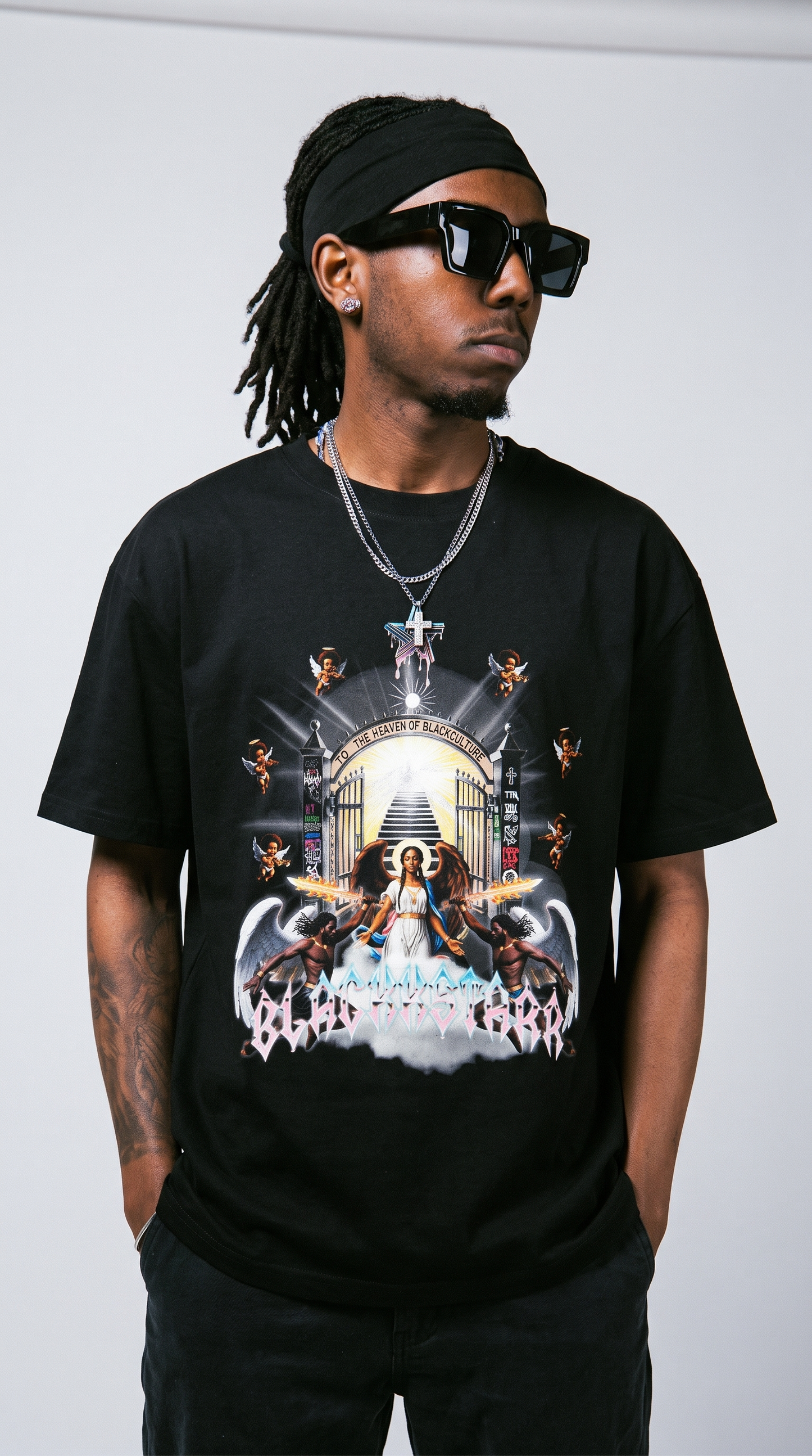 Divine by Design tee — hands in pockets, relaxed